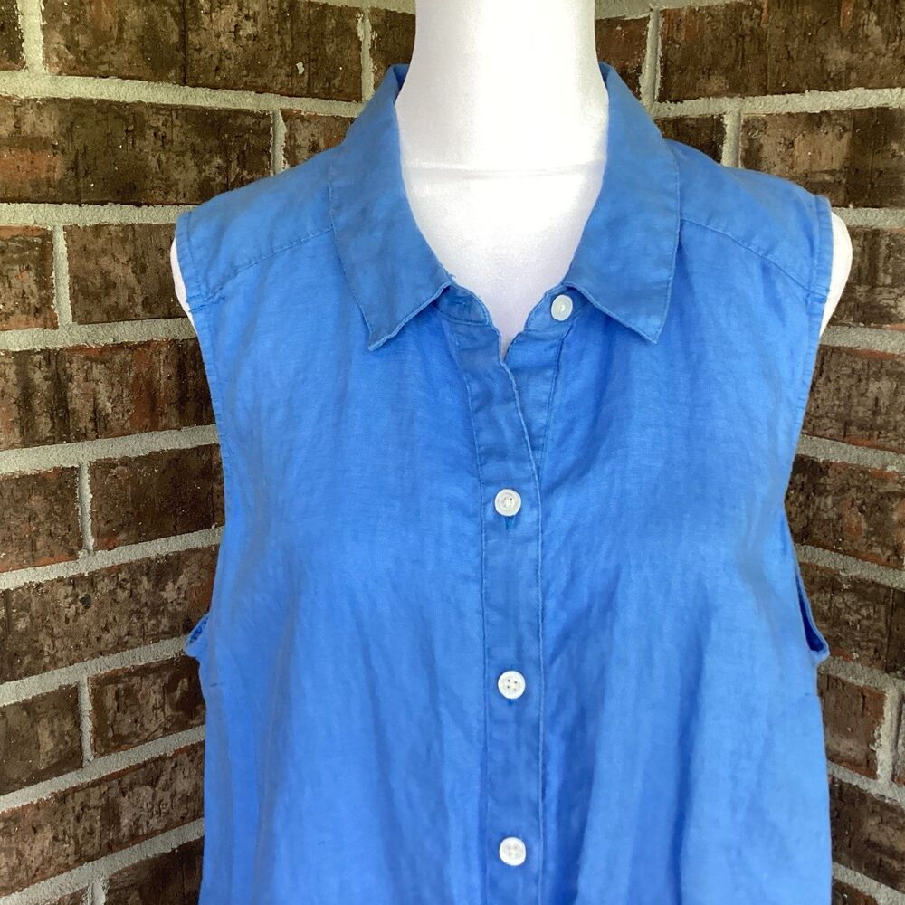 Tommy Bahama Women's Blue Two Palms Linen Shirt Dress Sleeveless Size XL Pockets - Picture 3 of 13